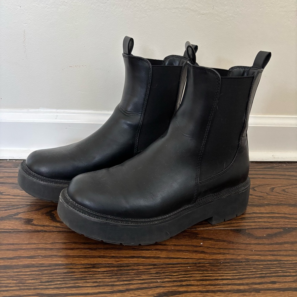 Black Faux Leather Ankle Boots